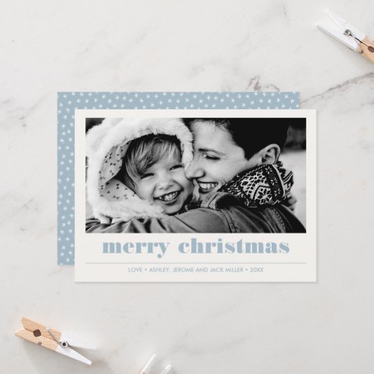 Minimaal grafisch | Light Blue Merry-kerstfoto Kaart (Voorkant / Achterkant in situ)