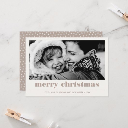 Minimaal grafisch | Sand Merry-kerstfoto Kaart (Voorkant / Achterkant in situ)