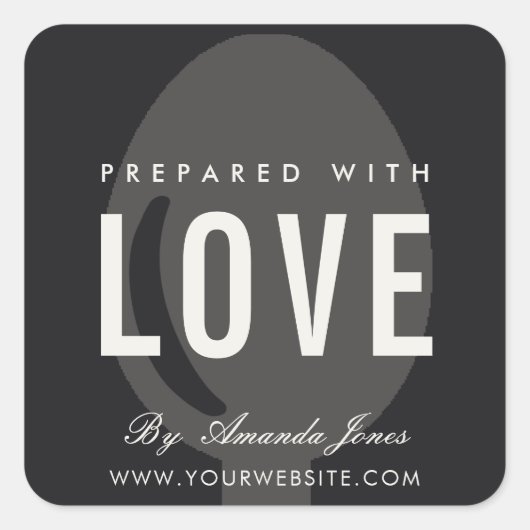 MINIMAAL GRAY ZWARTE SPOON CHEF BEREID MET LOVE VIERKANTE STICKER (Voorkant)