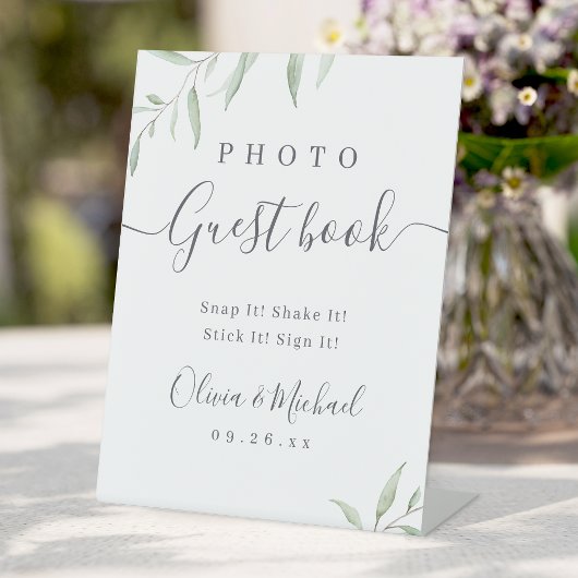 Minimaal greenery rustic Wedding Photo Guest Book Reclamebord Met Voetstuk