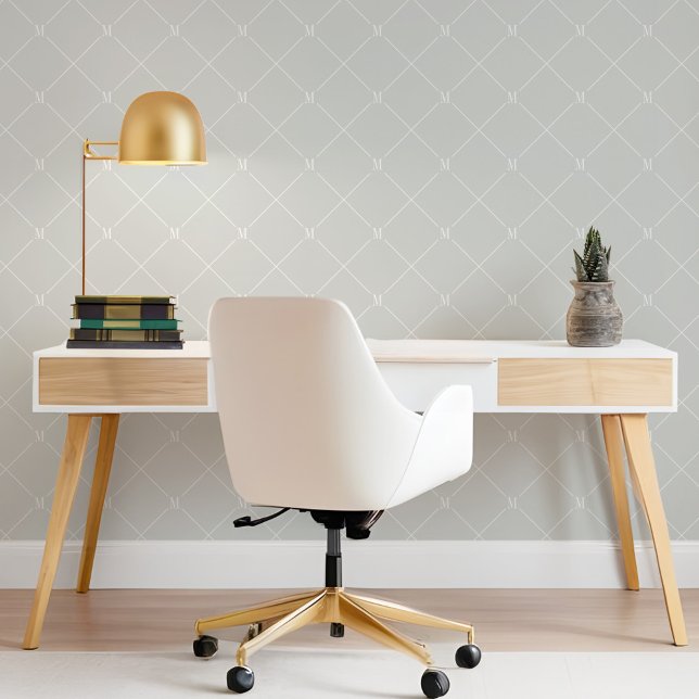 Minimaal grijs diagonaal geruit monogrampatroon behang (Minimal Grey Diagonal Checkered Monogram Pattern Wallpaper)
