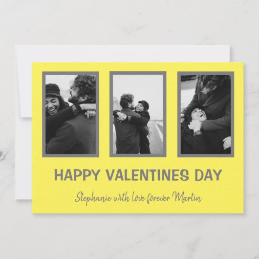 Minimaal grijs en geel 3 foto-Valentijnsdag Feestdagenkaart (Voorkant)