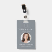 Minimaal grijs ID aangepast monogram logo & foto Badge (Voorzijde met clip)