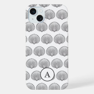 Minimaal grijs monogram zeeschelpenpatroon iPhone 15 plus case