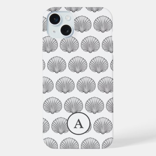 Minimaal grijs monogram zeeschelpenpatroon iPhone hoesje (Achterkant)