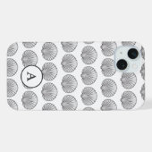 Minimaal grijs monogram zeeschelpenpatroon iPhone hoesje (Achterkant horizontaal)