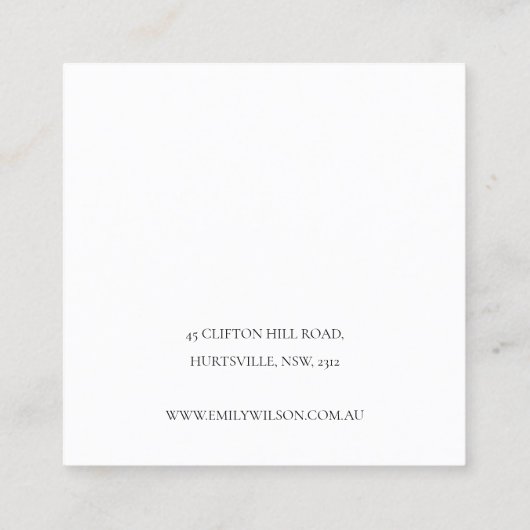 Minimaal grijs Script Black White Earring-beeldsch Vierkante Visitekaartje (Achterkant)