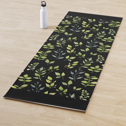 Minimaal groen botanisch bladpatroon, zwart/wit yogamat (In situ)