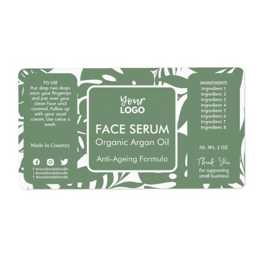 Minimaal groen botanisch tropisch blad aangezicht  etiket (Voorkant)