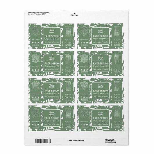 Minimaal groen botanisch tropisch blad aangezicht etiket (Full Sheet)