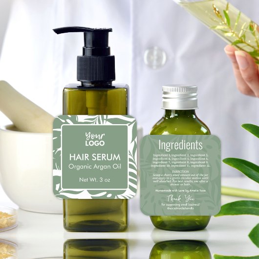 Minimaal Groen Botanisch Tropisch Bladhaar Serum Vierkante Sticker