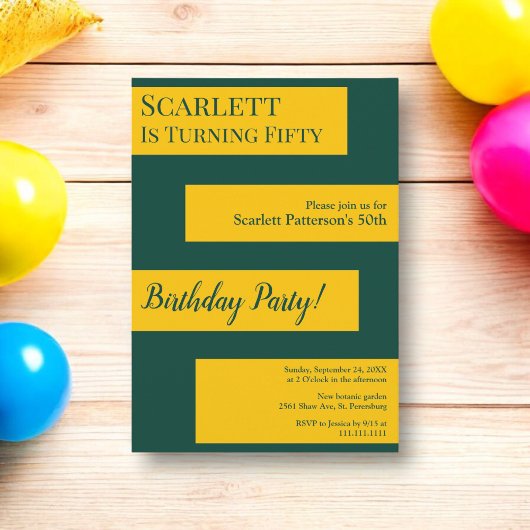 Minimaal groen en goud elegante chique 50e verjaar kaart