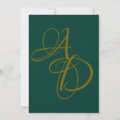 Minimaal groen en goud monogram elegante bruiloft kaart (Achterkant)