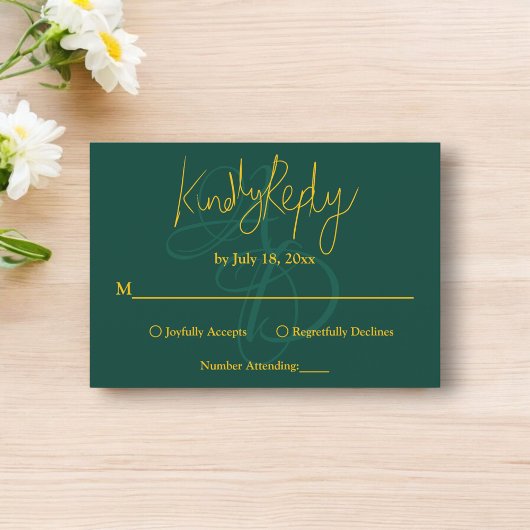 Minimaal groen en goud monogram elegante bruiloft RSVP kaartje