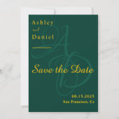 Minimaal groen en goud monogram elegante bruiloft save the date (Voorkant)