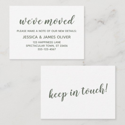 Minimaal groen op witte "we hebben verplaatst" Kaa Visitekaartje (Voorkant / Achterkant)