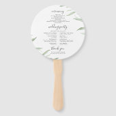 Minimaal groen rustiek trouwprogramma handwaaier (Achterkant)