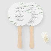 Minimaal groen rustiek trouwprogramma handwaaier (Voorkant en achterkant)