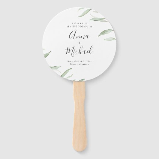 Minimaal groen rustiek trouwprogramma handwaaier (Voorkant)