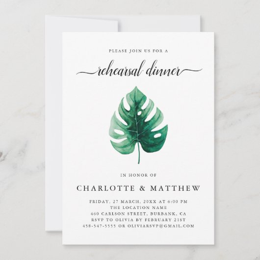 Minimaal Groen Tropisch Blad Repetitie Diner Kaart (Voorkant)