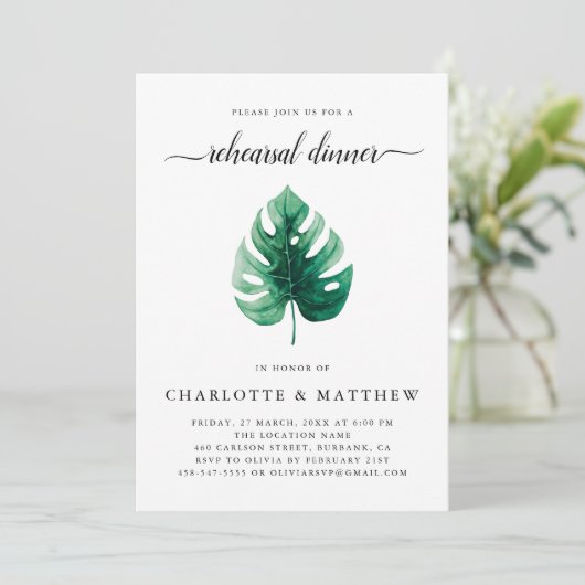 Minimaal Groen Tropisch Blad Repetitie Diner Kaart (Staand voorkant)