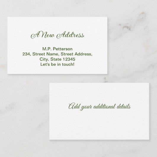 Minimaal groen We hebben verplaatst Naam toevoegen Visitekaartje (Voorkant / Achterkant)