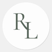 Minimaal Groen & Wit Bruiloft Paar Initialen Ronde Sticker (Voorkant)