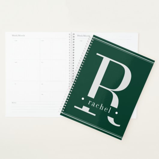 Minimaal groen-wit monogram planner (Display)
