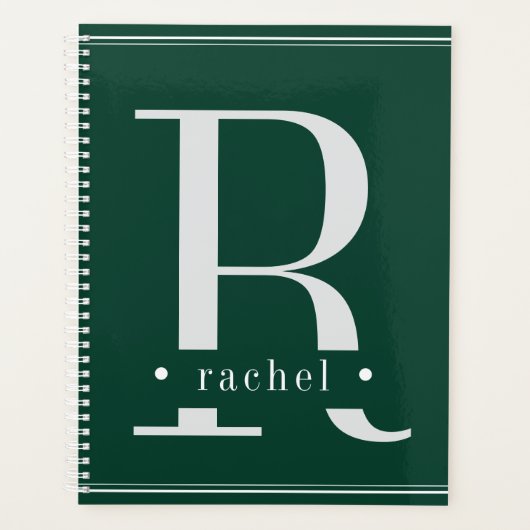 Minimaal groen-wit monogram planner (Voorkant)