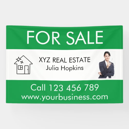 Minimaal groen wit onroerend goed te koop spandoek (Horizontaal)