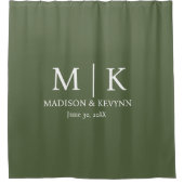 Minimaal & groen & Witte Monogram Bruiloft Douchegordijn (Voorkant)