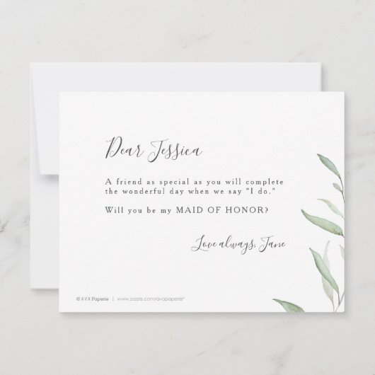 Minimaal groen zal je mijn bruidsmeisje zijn kaart (Achterkant)