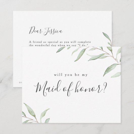 Minimaal groen zal je mijn bruidsmeisje zijn kaart (Voorkant / Achterkant)