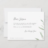 Minimaal groen zal je mijn bruidsmeisje zijn kaart (Achterkant)