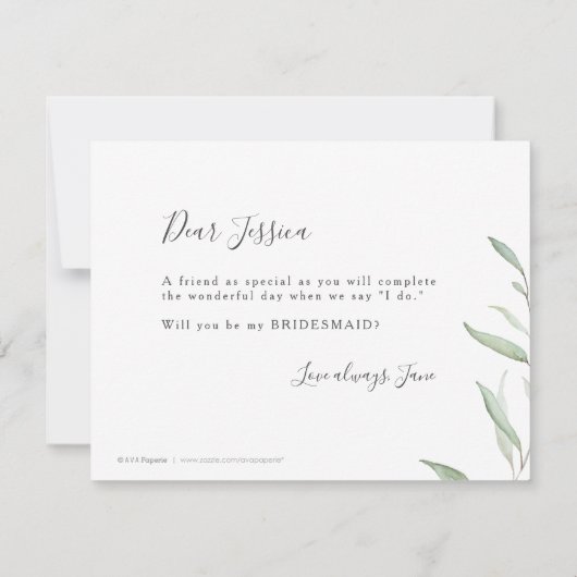 Minimaal groen zal je mijn bruidsmeisje zijn kaart (Achterkant)