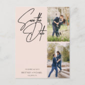 Minimaal handgeschreven fotocollage Blush Pink Briefkaart (Voorkant)