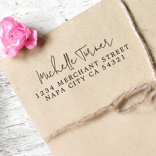 Minimaal handgeschreven script modern retouradres rubberstempel