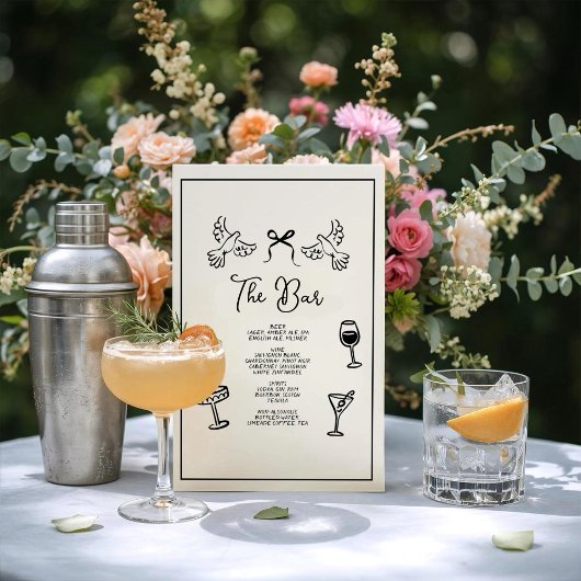 Minimaal handgetekend “Drinks Menu” Trouwbar Perfect Poster