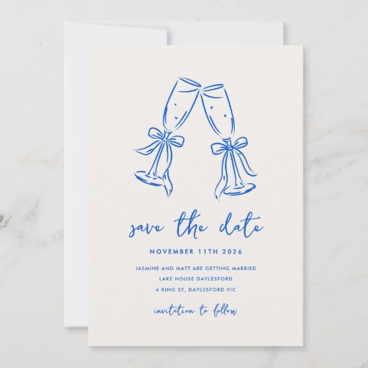 Minimaal handgetekend speels krabbel Save The Date (Voorkant)