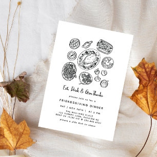 Minimaal handgetekende Friendsgiving Dinner Herfst Kaart