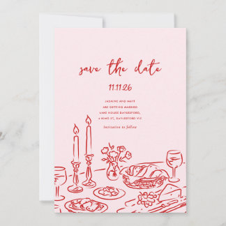 Minimaal handgetekende speelse Doodle Save-the-dat Save The Date