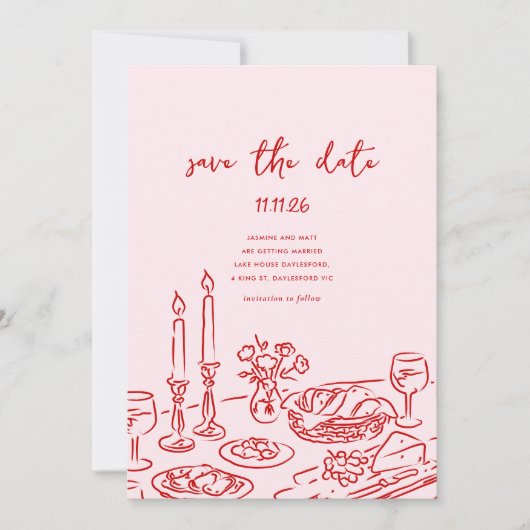 Minimaal handgetekende speelse Doodle Save-the-dat Save The Date (Voorkant)