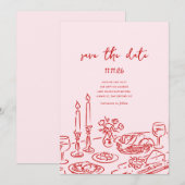 Minimaal handgetekende speelse Doodle Save-the-dat Save The Date (Voorkant / Achterkant)