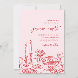 Minimaal handgetekende speelse krabbel trouwkaart  save the date