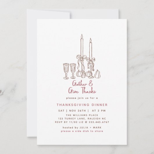 Minimaal handgetekende Thanksgiving Dinner Herfst Kaart (Voorkant)