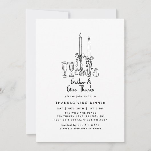 Minimaal handgetekende Thanksgiving Dinner Herfst Kaart (Voorkant)