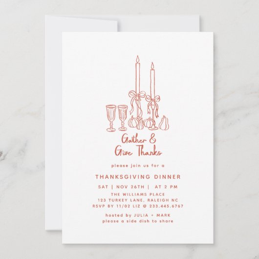 Minimaal handgetekende Thanksgiving Dinner Herfst Kaart (Voorkant)