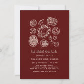 Minimaal handgetekende Thanksgiving Dinner Herfst Kaart (Voorkant)