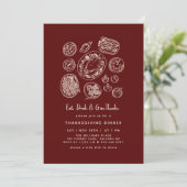 Minimaal handgetekende Thanksgiving Dinner Herfst Kaart (Staand voorkant)