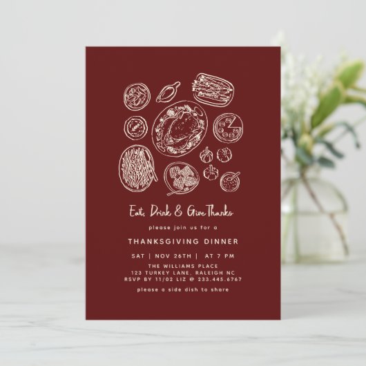 Minimaal handgetekende Thanksgiving Dinner Herfst Kaart (Staand voorkant)